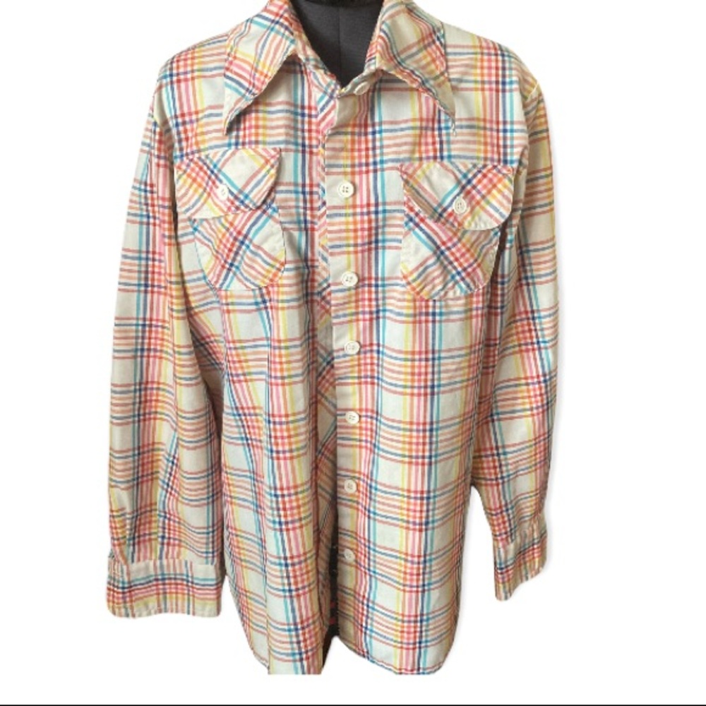 Rainbow plaid button up